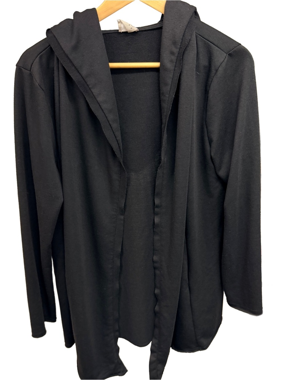 Kylie Paige Black Hooded Open Front Cardigan Draped Lounge Wrap Size XL